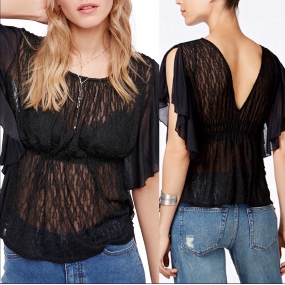🔥 Free People 🔥 June Top sheer lace large